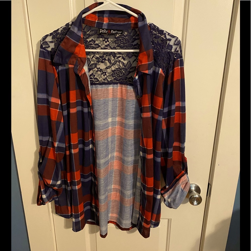 Blue and red lightweight plaid shirt